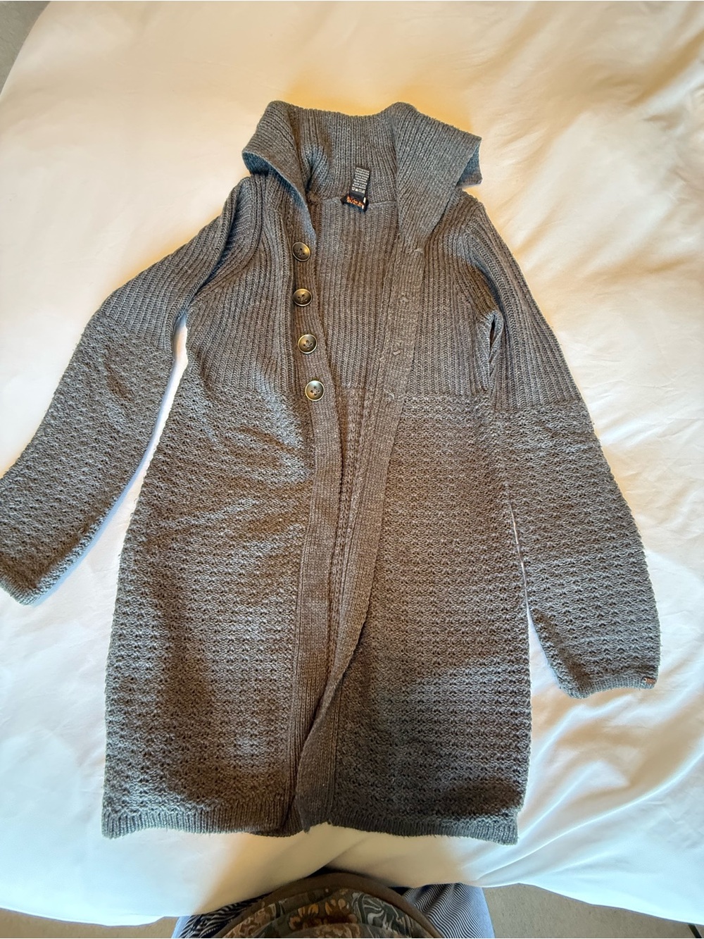 Dex Gray Knit Long Button-Front Cardigan
